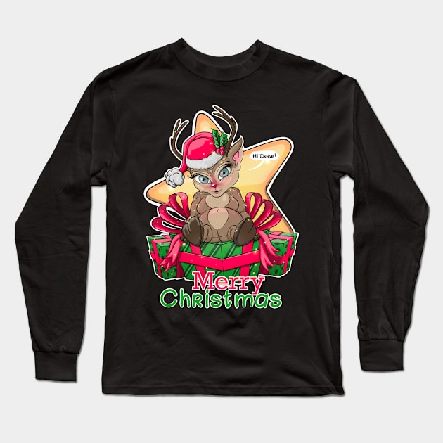 Christmas Deer with gifts for you! Merry Christmas Long Sleeve T-Shirt by Mei.illustration